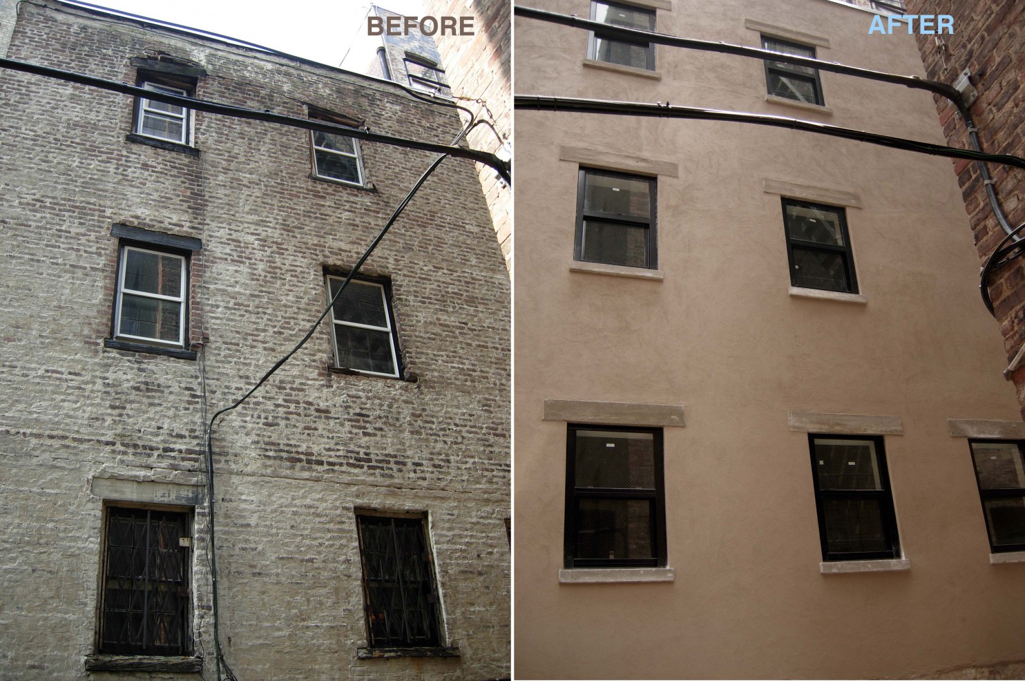 brick wall repair with concrete block and stucco